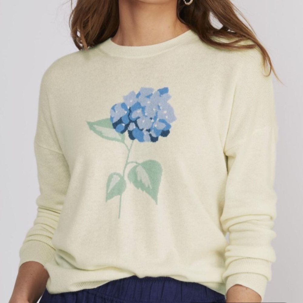 Vineyard Vines Hydrangea Intarsia Cashmere Crewneck Sweater Frost Size S